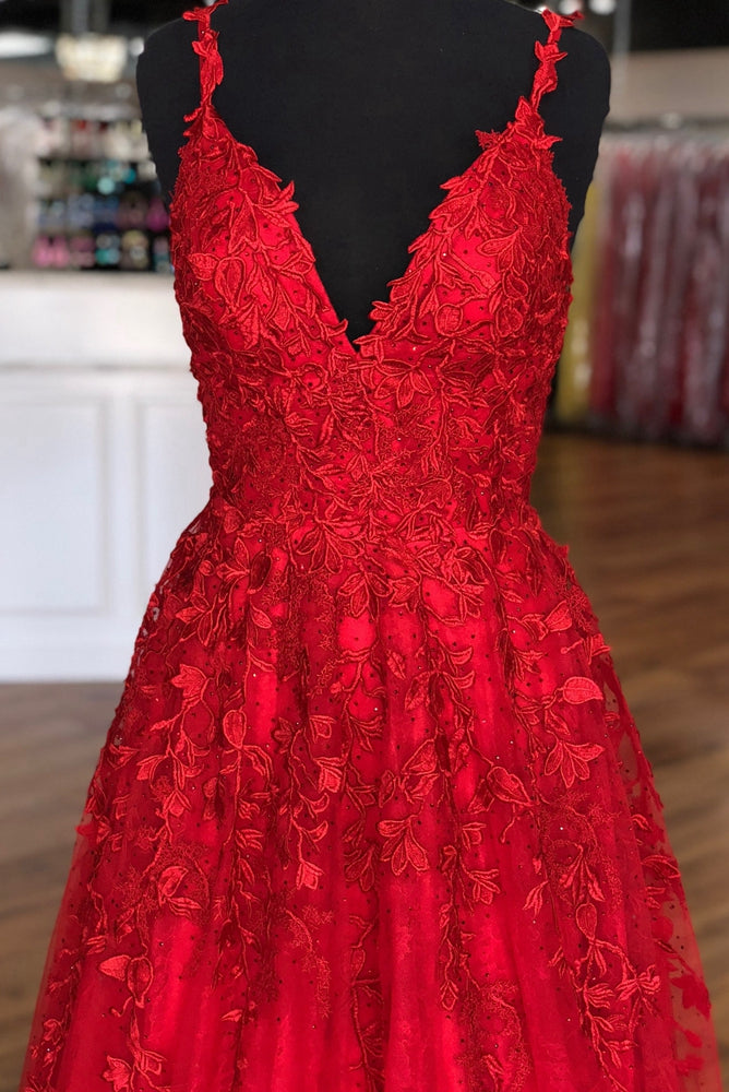 Red Lace Prom Dresses, Long Homecoming Dress, Formal Dress, Evening Dr ...