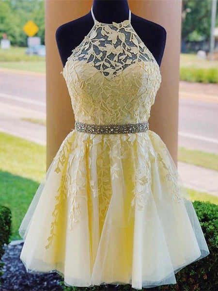 halter neck short prom dress