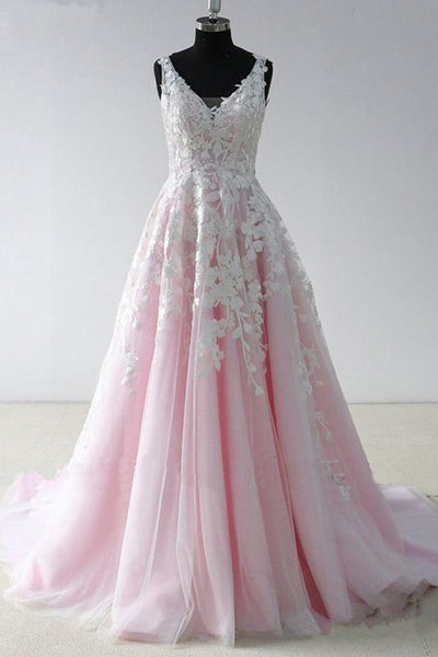 baby pink lace prom dress