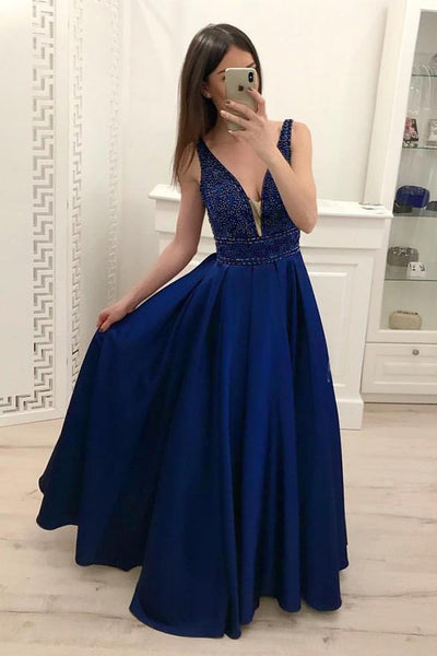 blue long evening gown