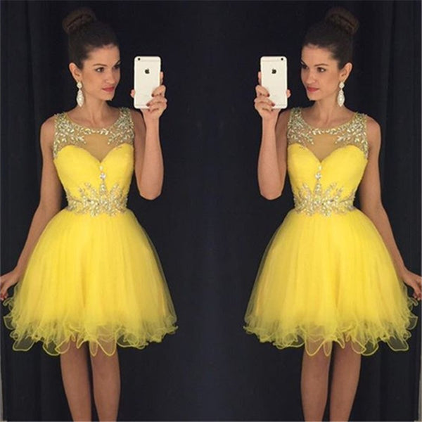 short yellow dress formal