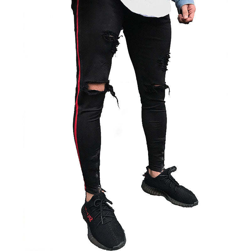 black jeans white stripe mens