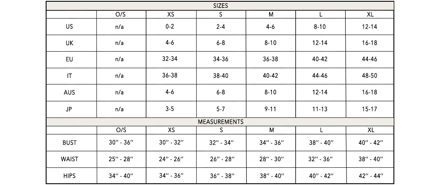 Size Chart Tights & Leggings - Miss Magdula
