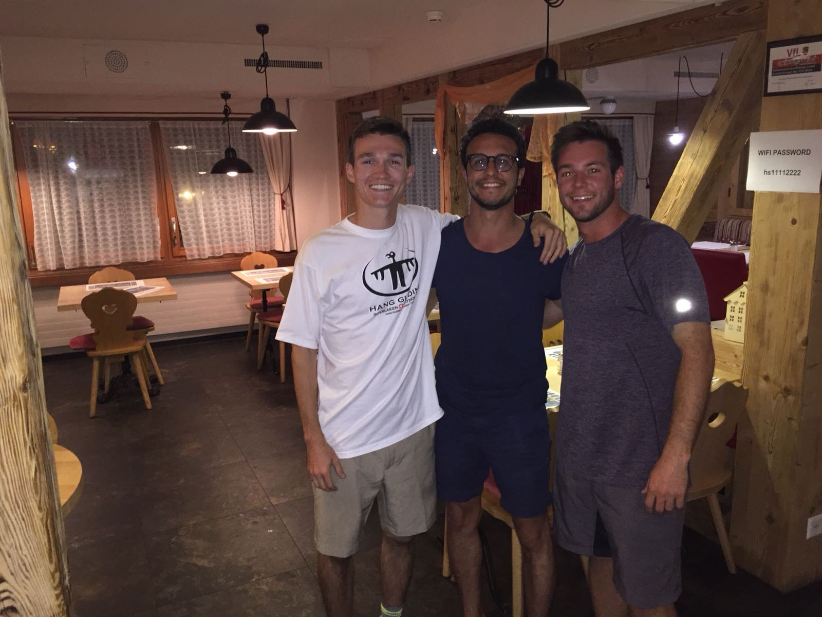 The Footy Intl founders in a bar with their friend from Lebanon they met in Lauterbrunnen, Switzerland