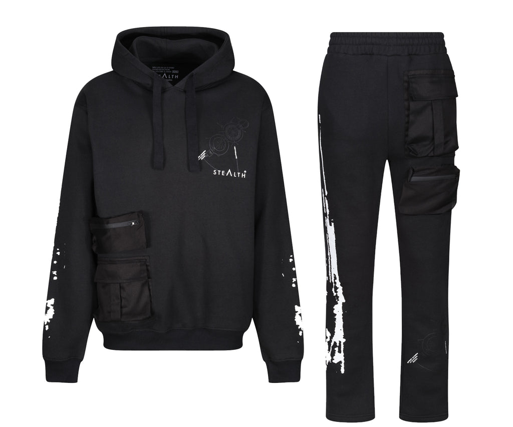 Men at Work facemask Tracksuit (Black) | Stealth London