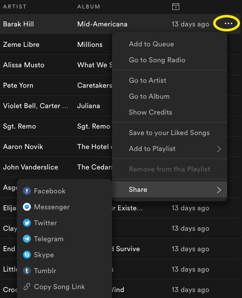 share spotify song link on desktop