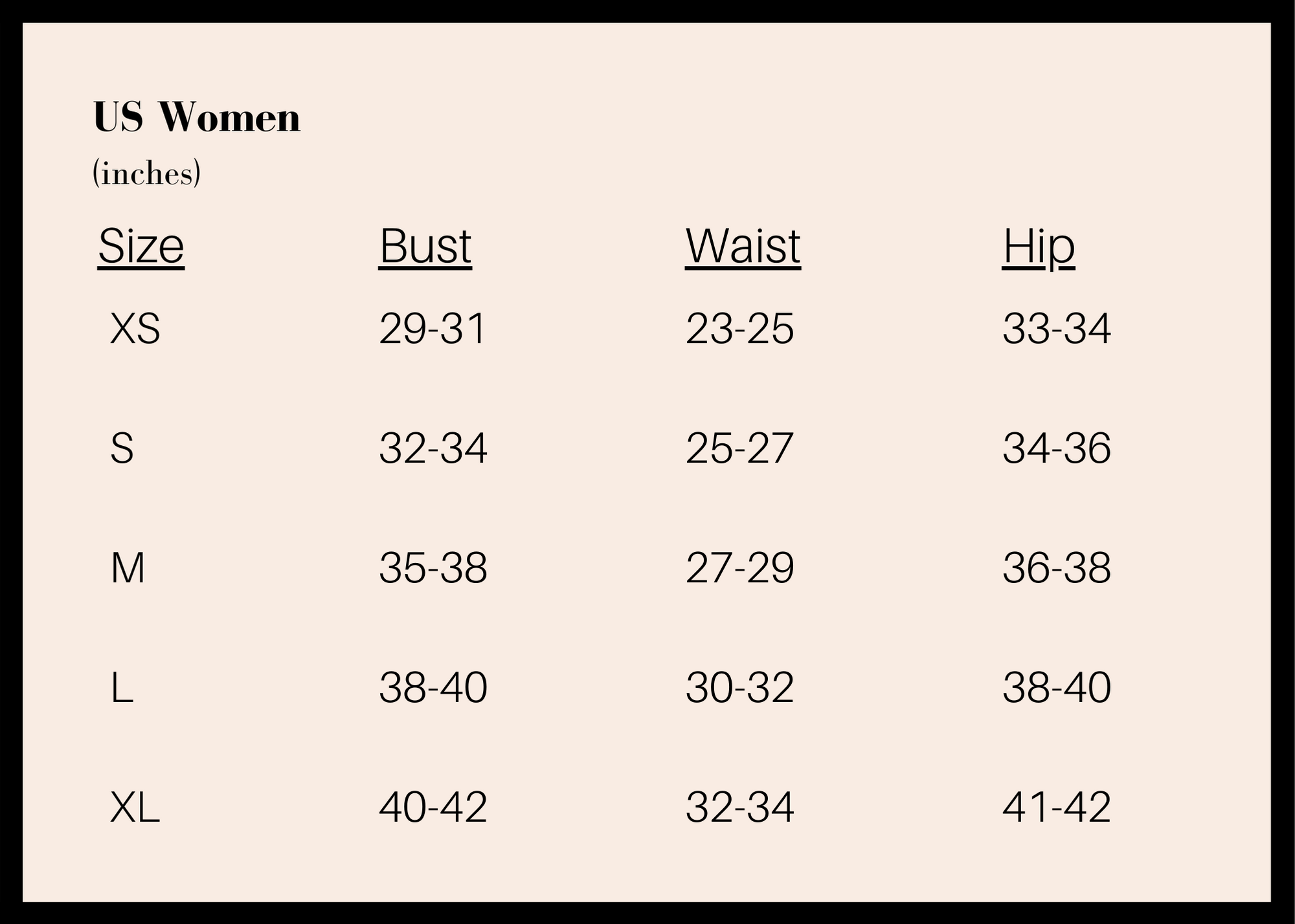 Stix and Roses Sizing Guide