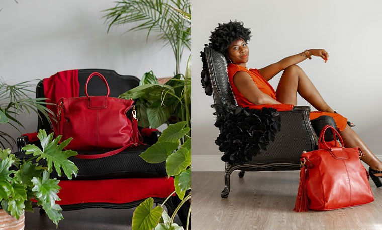 @nicolemcrowder styles the Red Sheila leather handbag.
