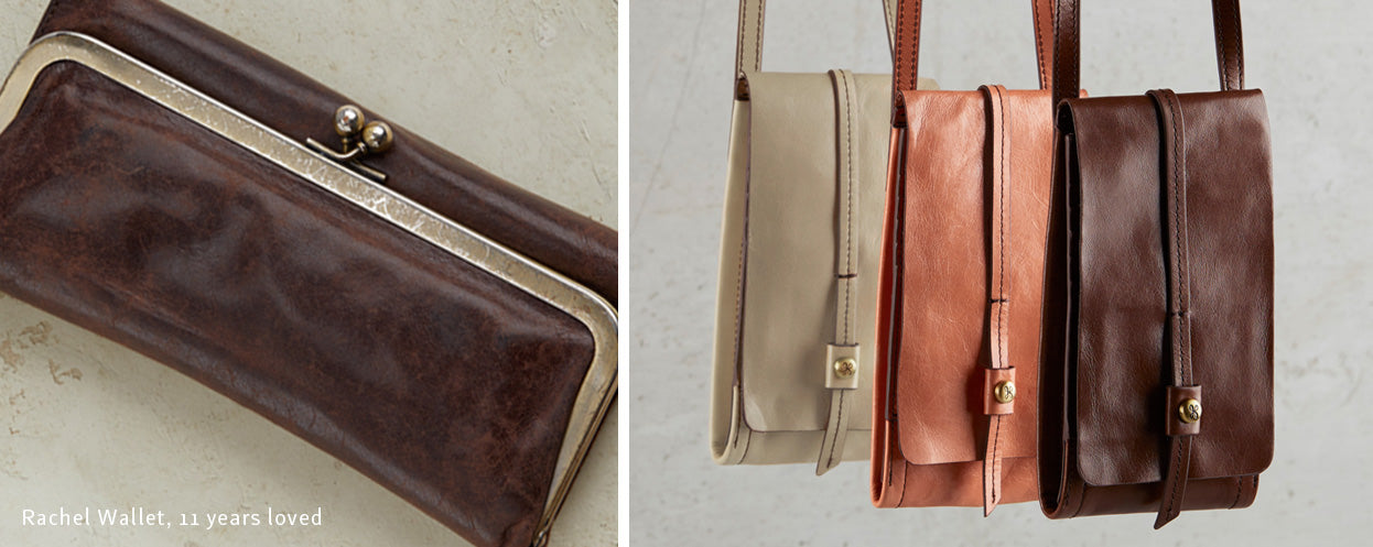 The Rachel wallet and Token crossbody in our Vintage Hide leather