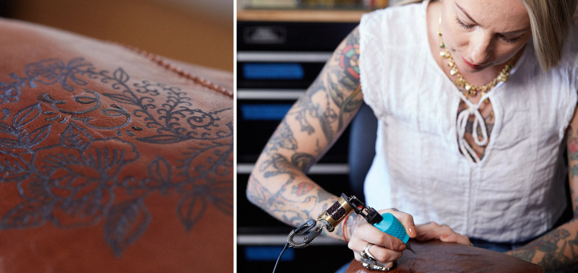 Leather Handbags from our first Artisan Series with Tattoo Artist Virginia Elwood