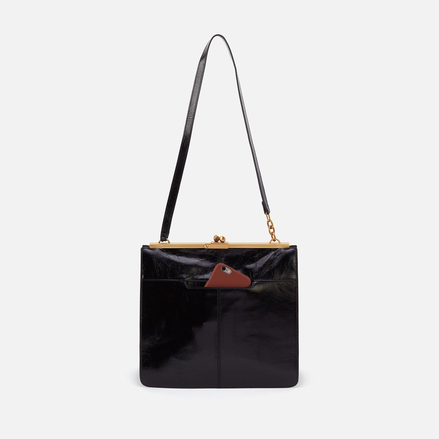 Vivian Large Shoulder Bag in Polished Leather - Black