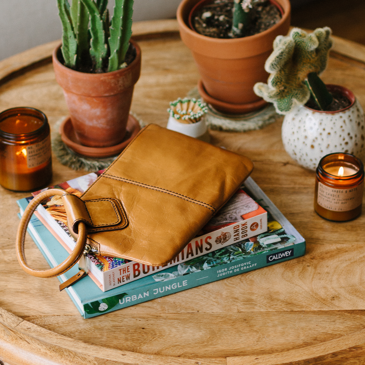 Sable Cognac Brown Leather Clutch-Wristlet | Hobo