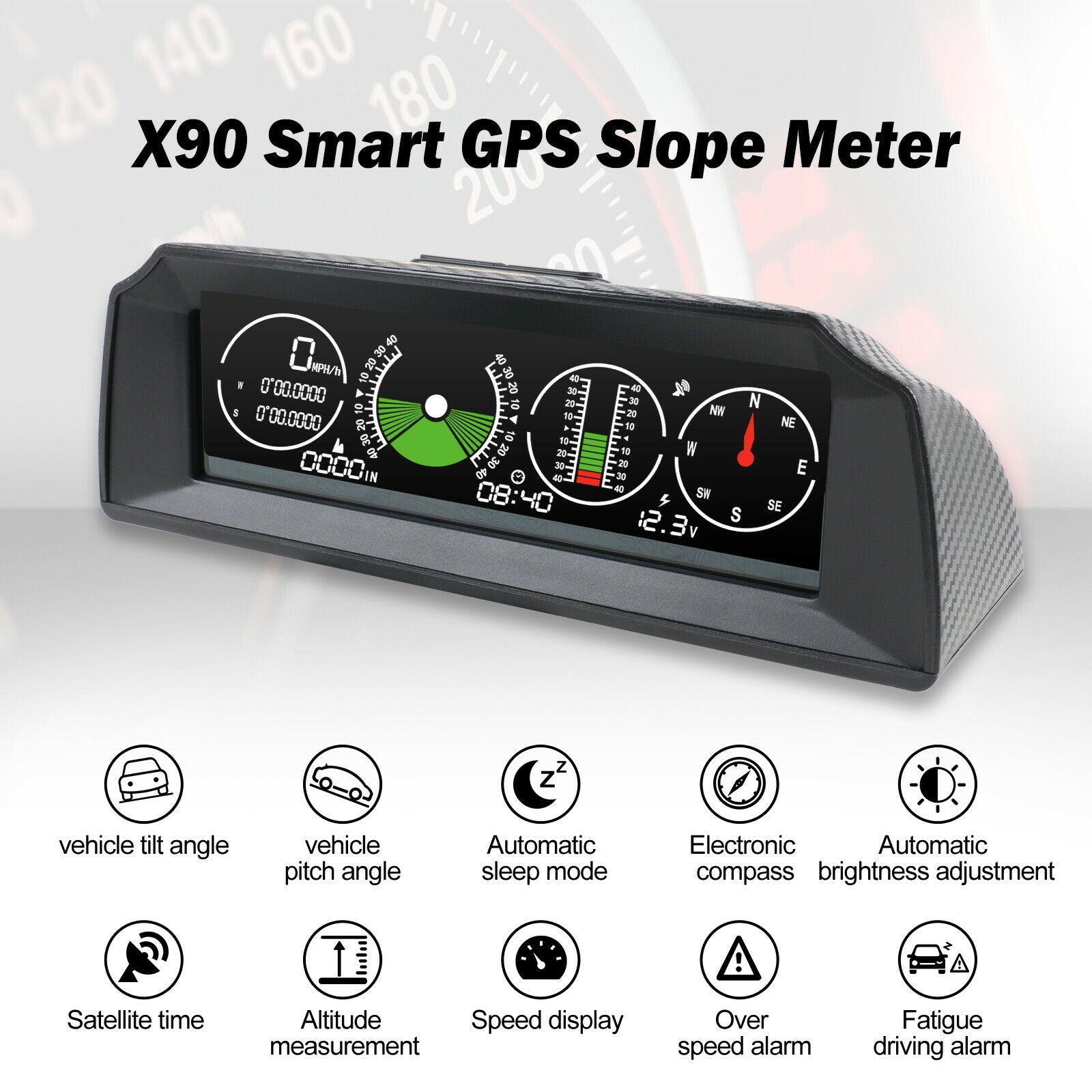 Autool X95 Inclinomètre numérique multifonction pour voiture DC5-28 V GPS  HUD Affichage tête haute Compteur de vitesse KM/H MP/H Boussole Angle  Indicateur