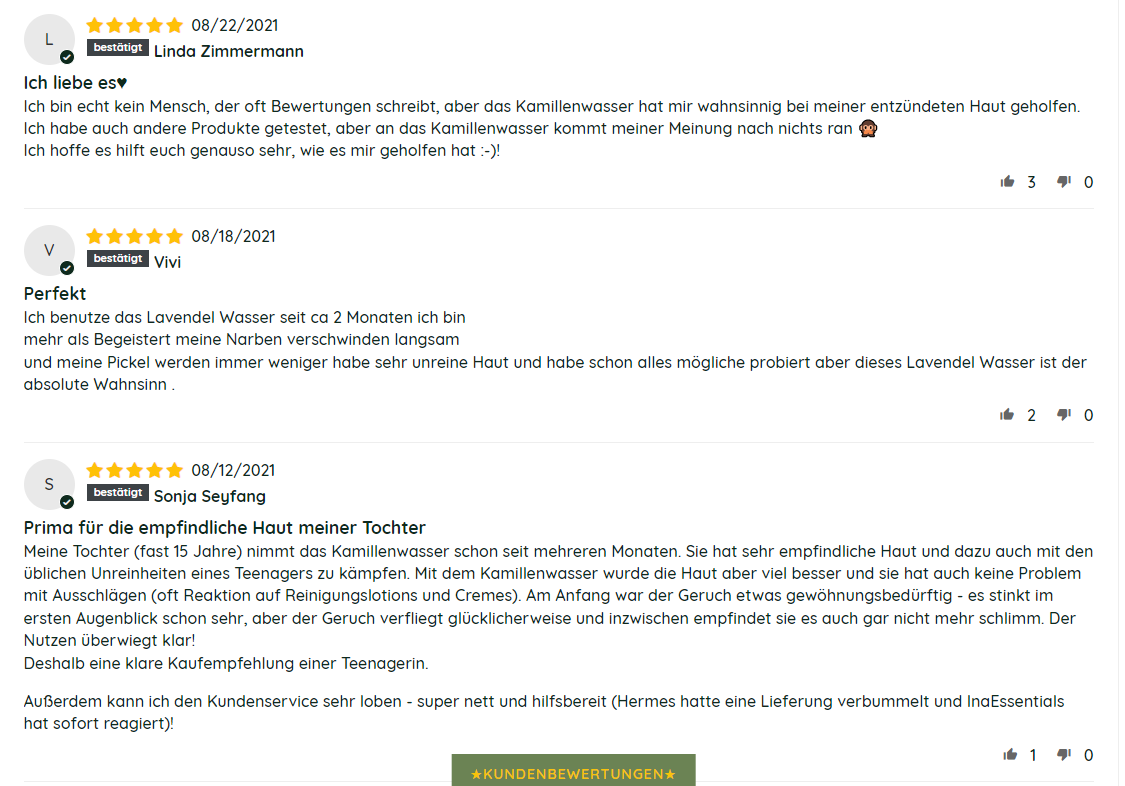 Ina Essentials Positive Rezensionen Kamillenwasser Reviews