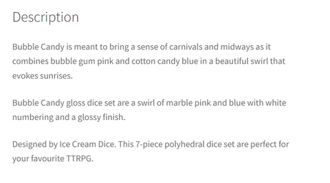 Ice cream Dice description