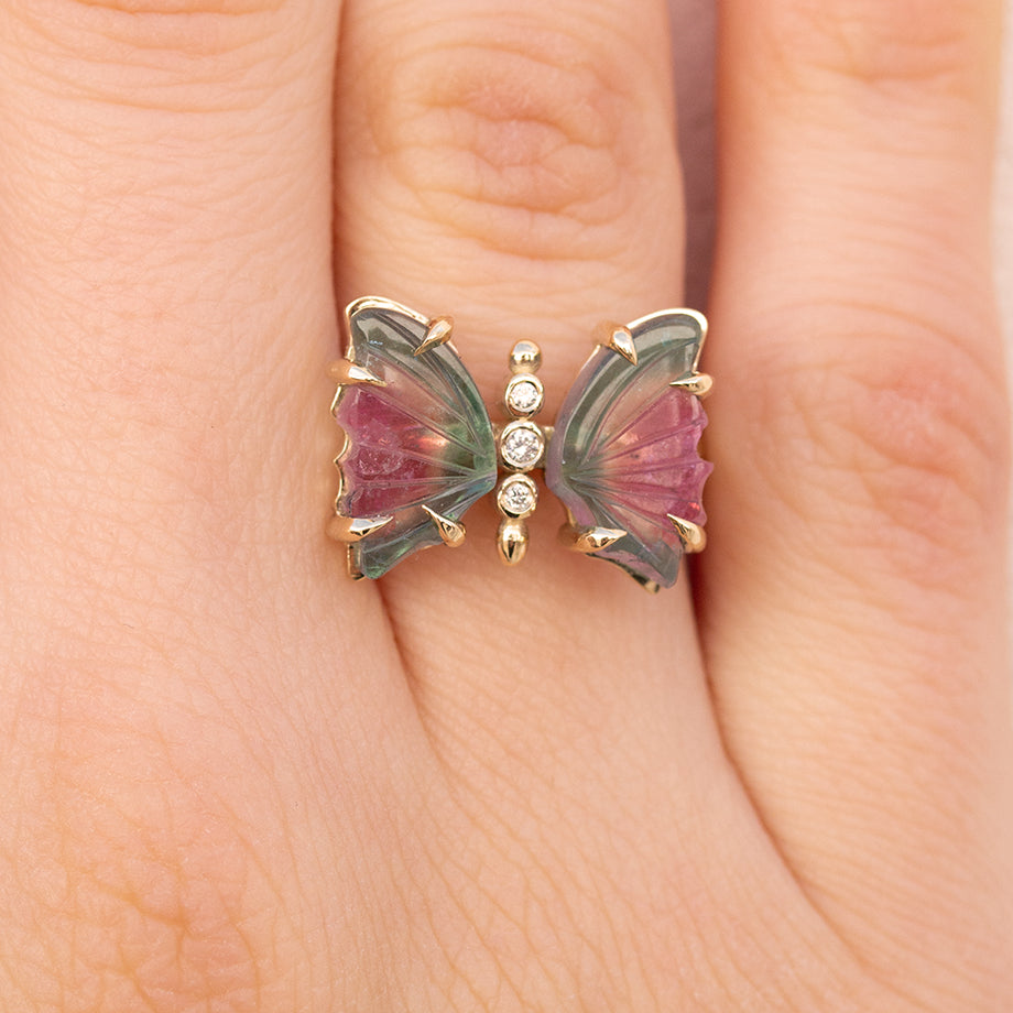 Butterfly Tourmaline Ring 14k Gold and Diamonds body
