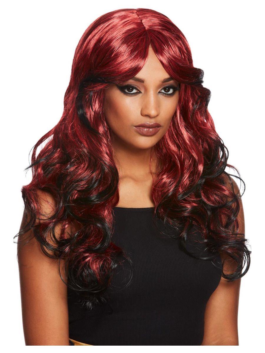 Gothic Temptress Wig, Black & Red, with Fringe