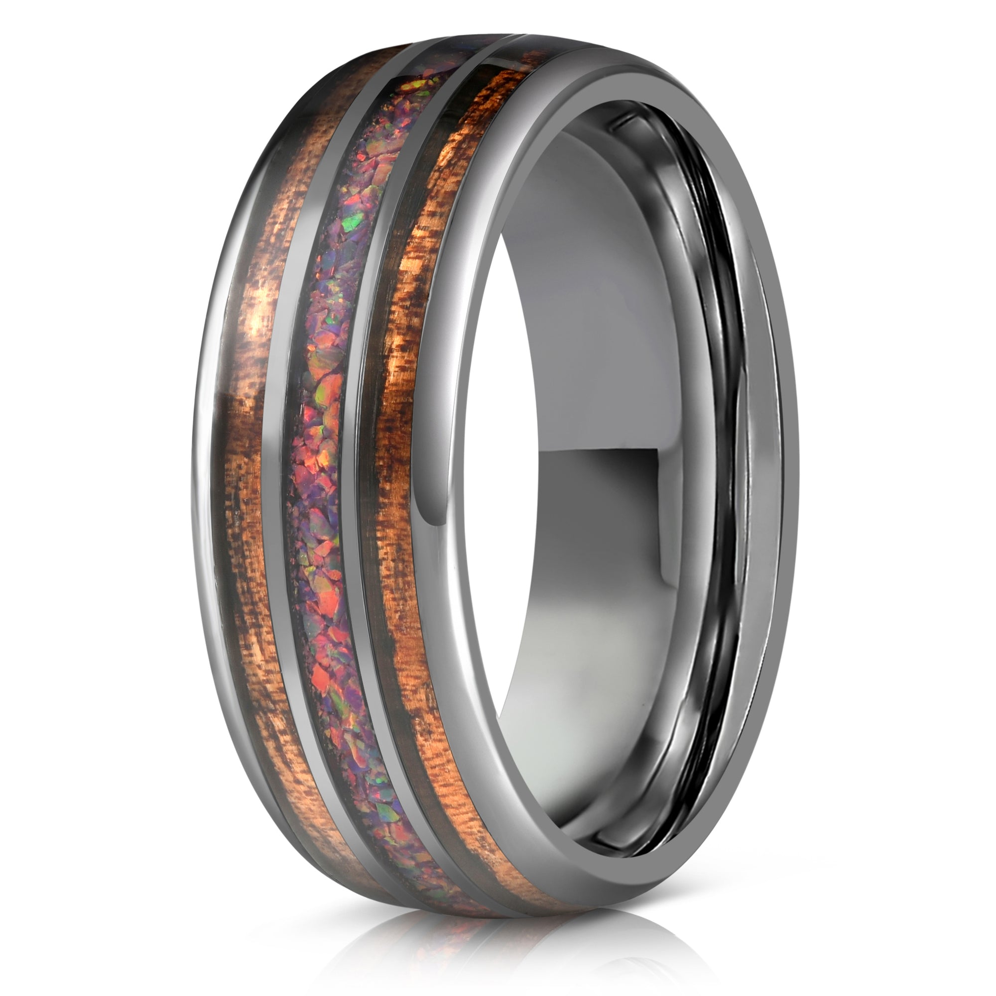 Dionysus Koa x Purple Galactic Opal - Smoked rose gold Tungsten Ring - RBL