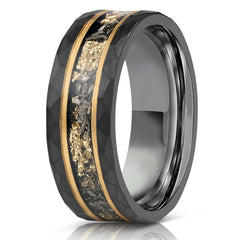 Zeus Hammered Tungsten Carbide Ring- Black w/ Rose Gold Strip- 6mm/8 - RBL