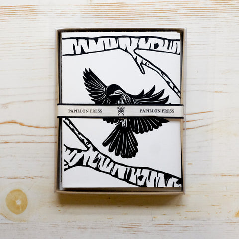 Papillon Press linocut chickadee christmas holiday card