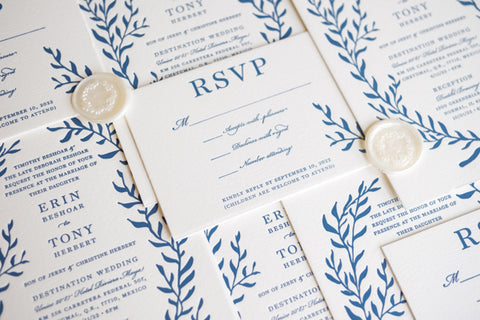 Papillon Press adriatic blue letterpress invitations wedding
