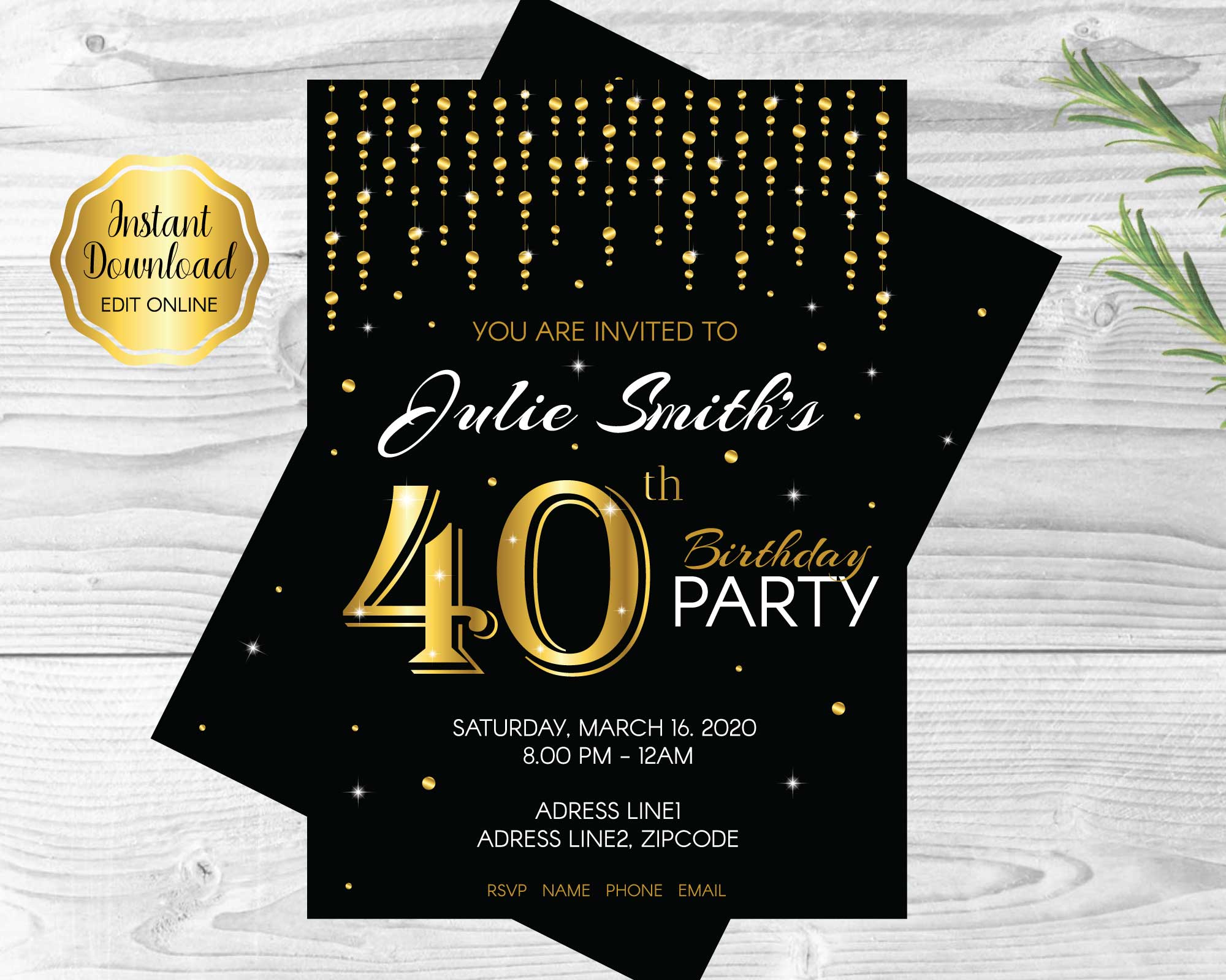40th Birthday Party Invitation Classic Design - Funtastic Idea