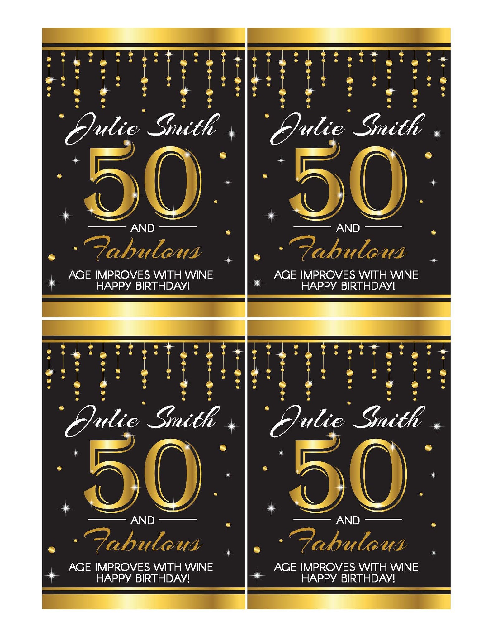 50th birthday wine labels uniquely designed easily personalized