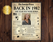 Load image into Gallery viewer, 40th Birthday Poster | Back in 1982 | Newspaper Poster Gift