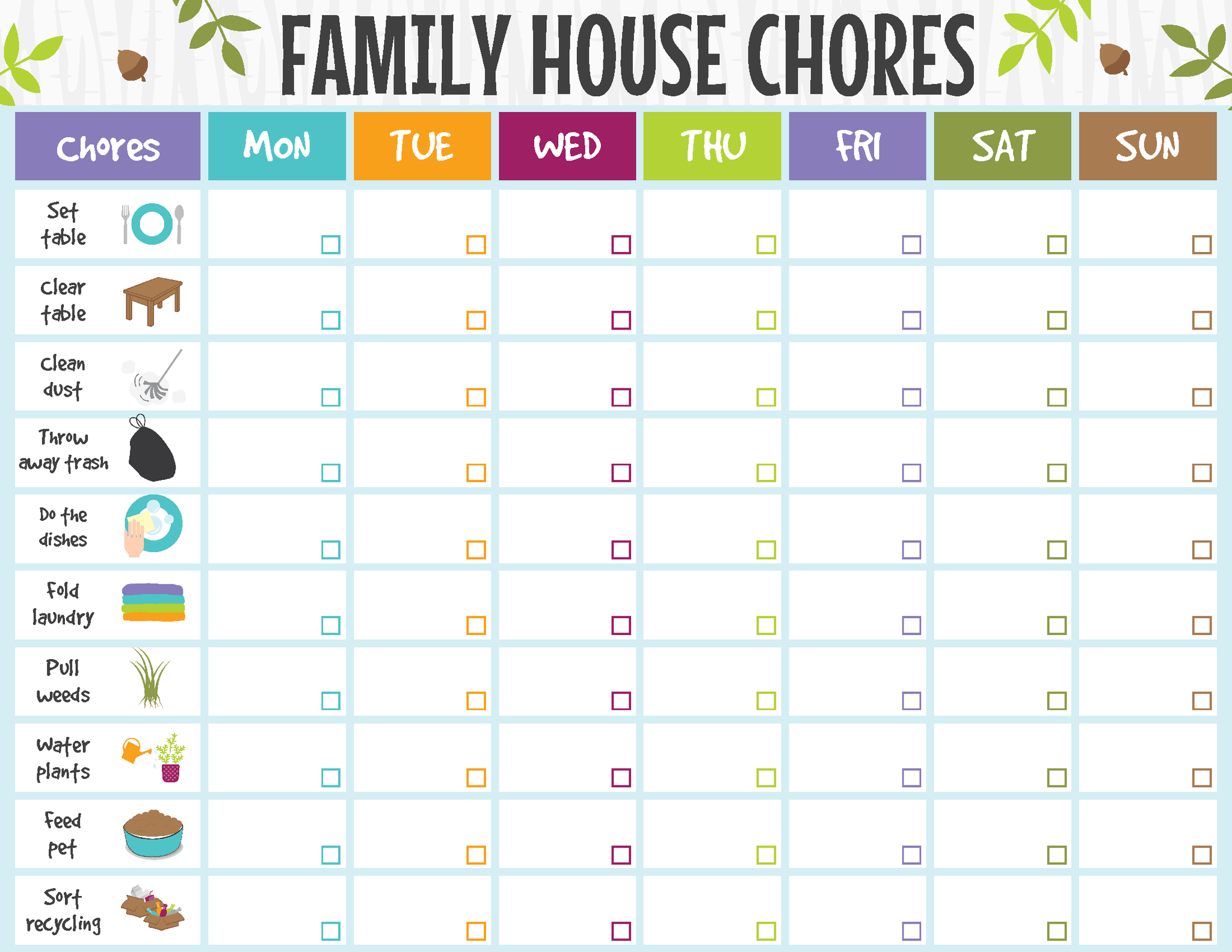 Family Chore Cleaning Chart Household Planner & Cleaning Schedule