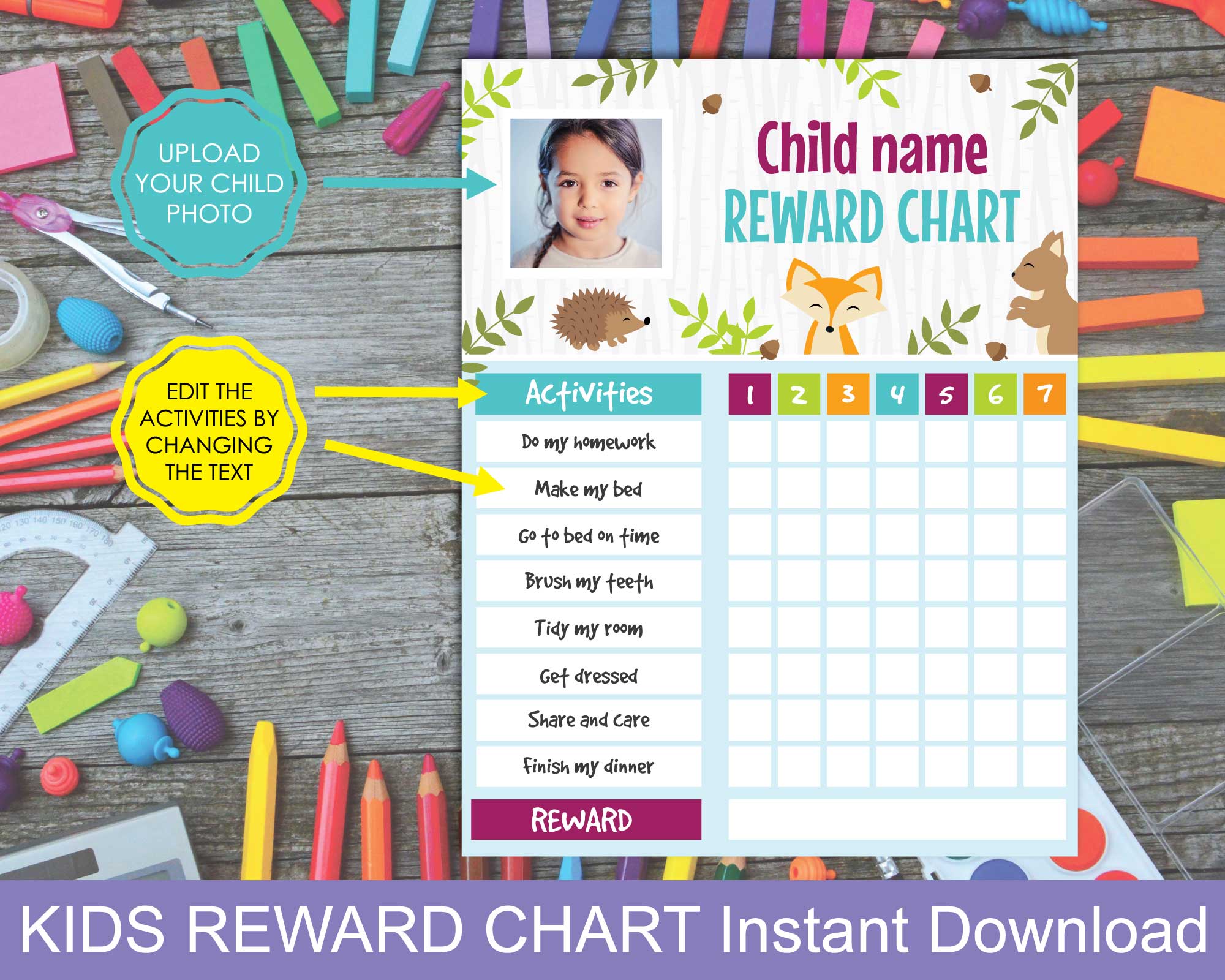 Personalized Reward Chart For Kids Cute Reward Chart For Boys And Girls