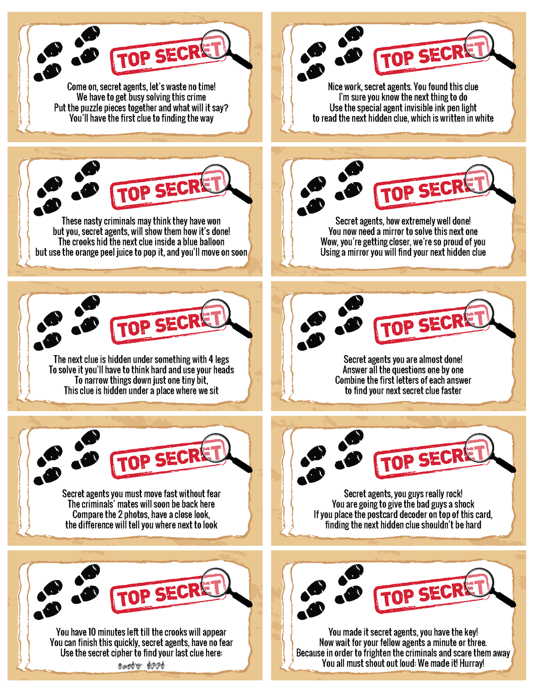 Spy Party Game Clue Notes Uniquely Designed and Easily Editable