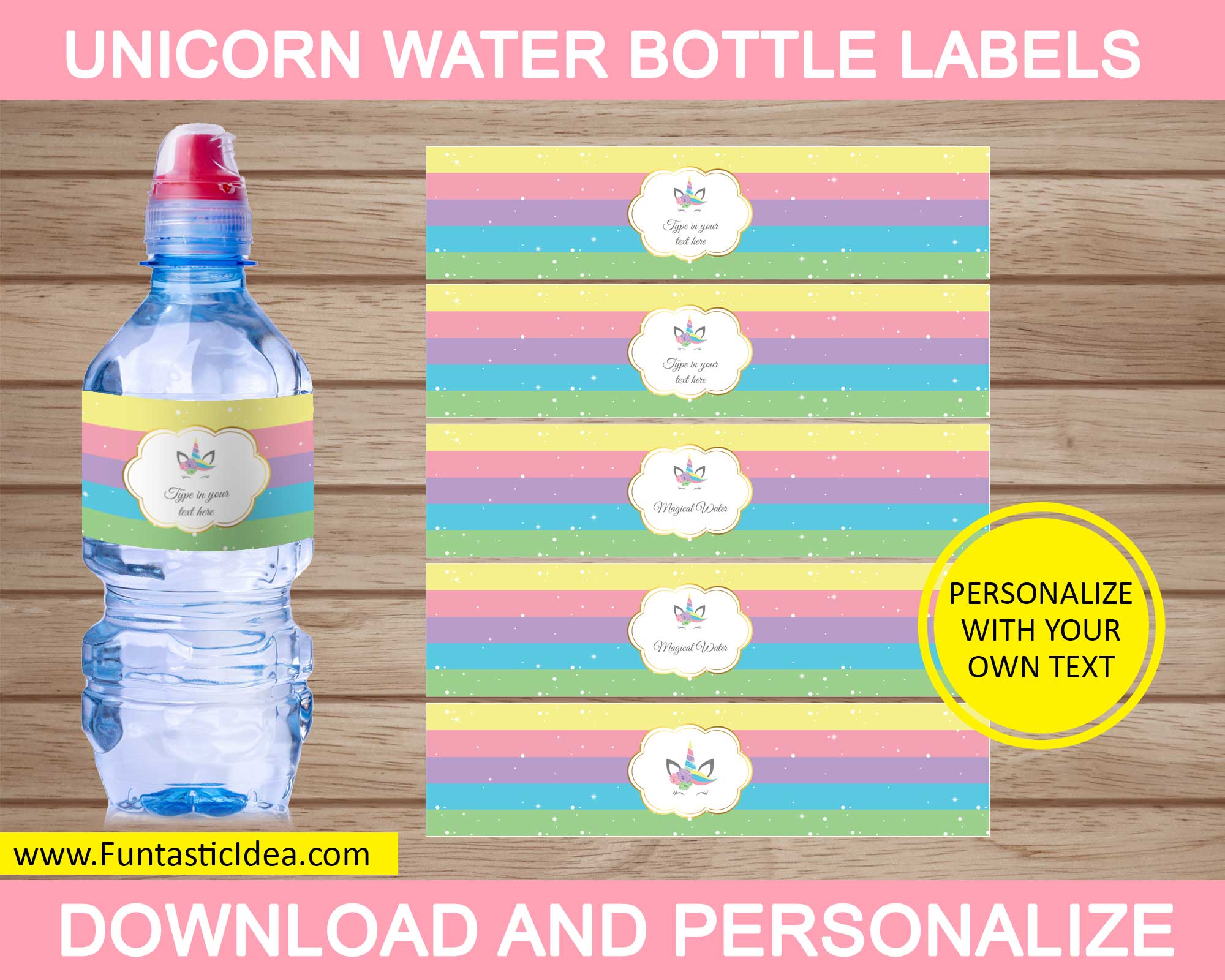 unicorn water bottle labels uniquely designed easily personalized funtastic idea