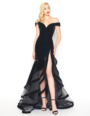 Bold Black Velvet Off-shoulder  Prom Dress