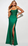 Sexy Sophisticated Spaghetti Strap Charmeuse Open-Back Lace-Up Slit Hidden Back Zipper Basque Corset Waistline Sheath Scoop Neck Sheath Dress/Prom Dress with a Brush/Sweep Train With Rhinestones
