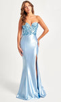 Strapless Sheath Natural Princess Seams Waistline Bandeau Neck Sweetheart Ruched Applique Slit Sequined Open-Back Satin Sheath Dress/Prom Dress with a Brush/Sweep Train