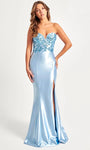 Strapless Satin Applique Slit Sequined Ruched Open-Back Bandeau Neck Sweetheart Sheath Natural Princess Seams Waistline Sheath Dress/Prom Dress with a Brush/Sweep Train