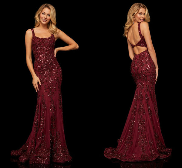 Long Beaded Lace Mermaid Dress By Sherri Hill 52925 