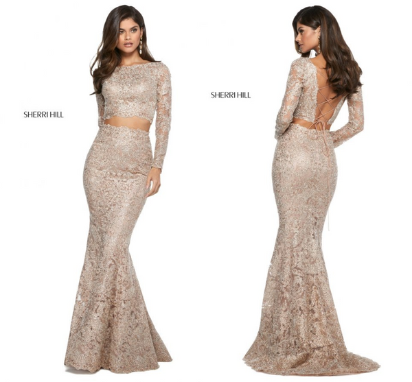 Two-Piece Beaded Lace Mermaid Dress By Sherri Hill 53247 