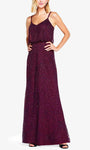 A-line V-neck Polyester Beaded Mesh Hidden Back Zipper Spaghetti Strap Floor Length Natural Waistline Dress