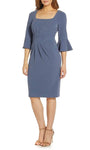 Tall Sophisticated Sheath Natural Waistline Bell Sleeves Short Square Neck Ruched Asymmetric Sheath Dress