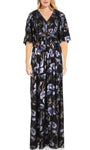 Tall Sophisticated V-neck Ruched Back Zipper Slit Natural Waistline Floral Print Bell Sleeves Sheath Sheath Dress