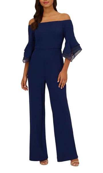 Back Zipper Asymmetric Natural Waistline Floor Length Off the Shoulder Jumpsuit