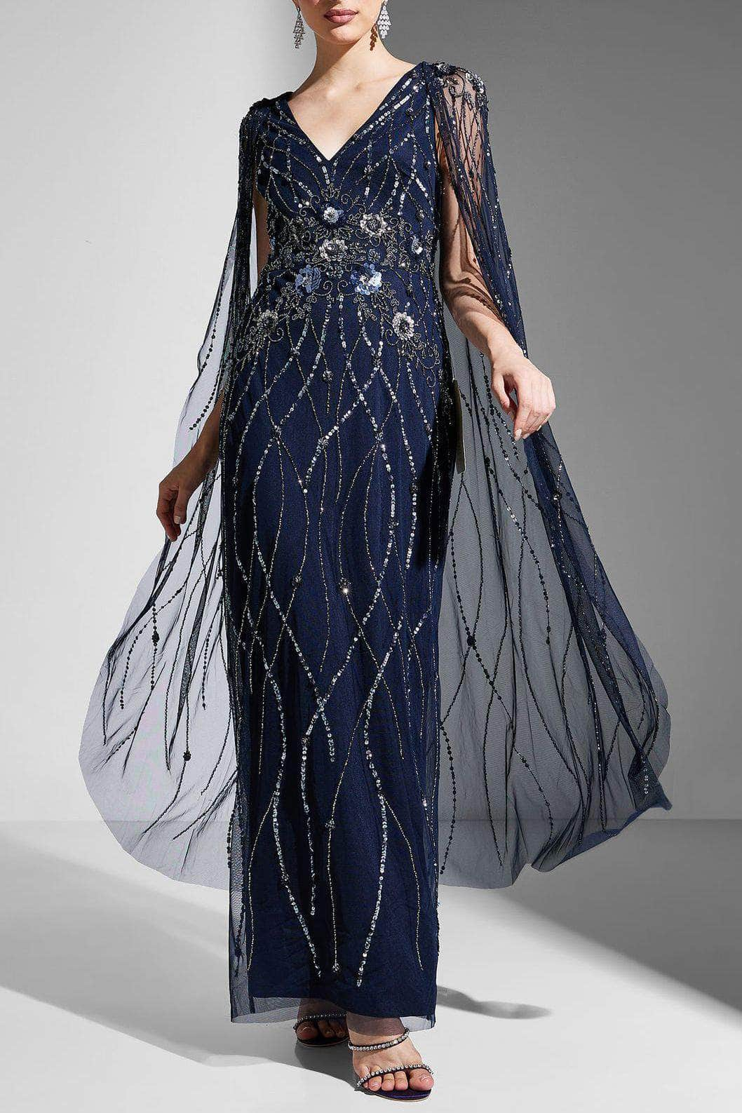 Adrianna Papell AP1E210623 - Sheer Long Cape Evening Dress
