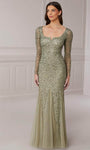 Floor Length Scoop Neck Sheath Beaded Mesh Sequined Fitted Back Zipper Long Sleeves Fall Natural Waistline Sheath Dress