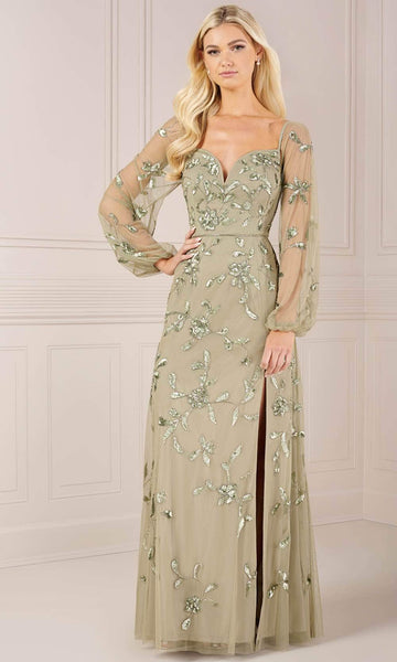 Sophisticated Floor Length Natural Waistline Sweetheart Sheath Back Zipper Mesh Sequined Beaded Illusion Fitted Slit Bishop Long Sleeves Sheath Dress/Evening Dress