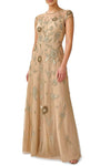 A-line Sheer Back Sheer Beaded Hidden Back Zipper Jeweled Illusion Mesh Floor Length Cap Sleeves Jeweled Neck Floral Print Polyester Natural Waistline Evening Dress