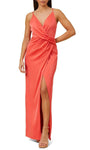 V-neck Sheath Floor Length Spaghetti Strap Back Zipper Slit Ruched Gathered Draped Natural Waistline Sheath Dress