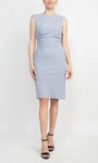 Jeweled Neck Natural Waistline Cap Sleeves Fitted Pleated Slit Back Zipper Sheath Above the Knee Tea Length Sheath Dress