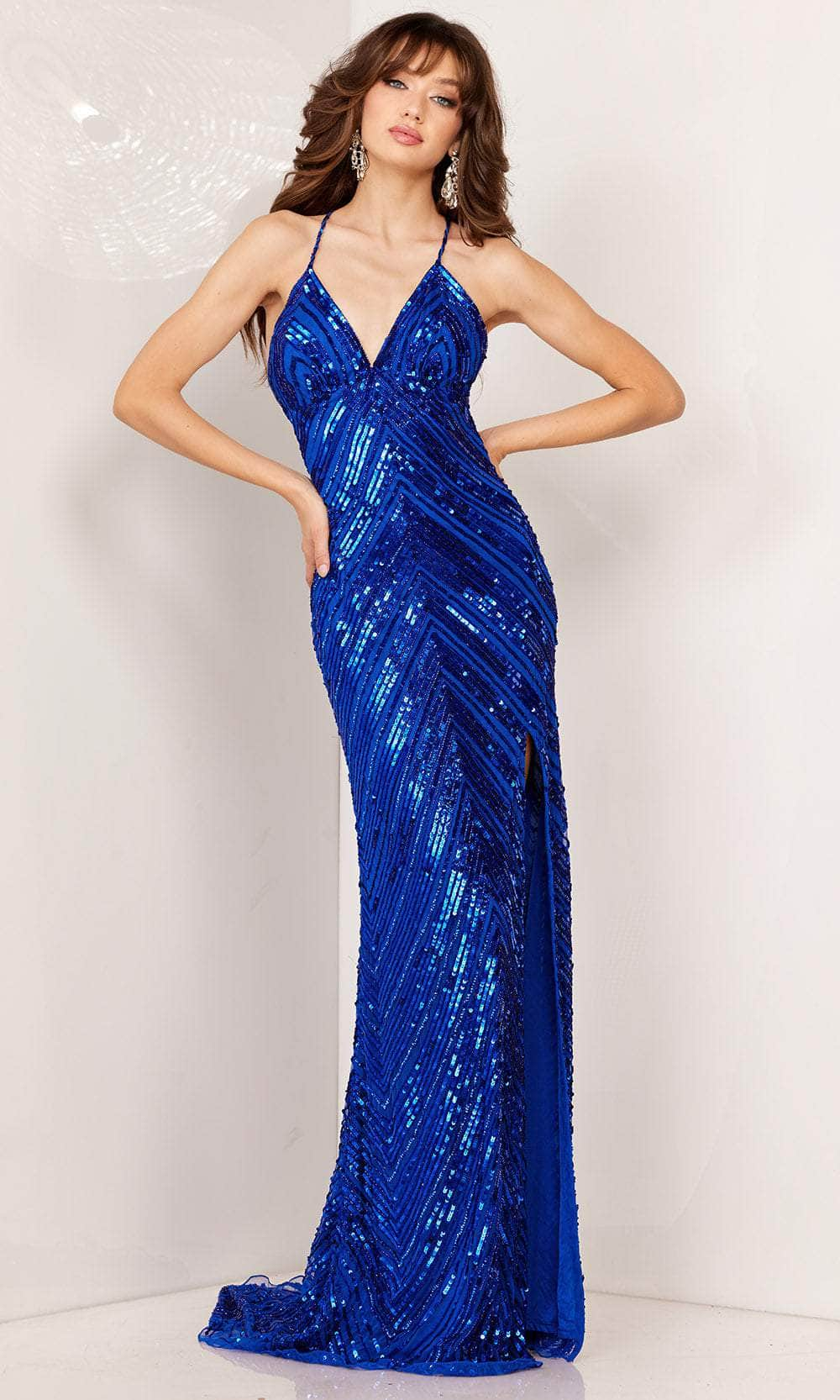 Aleta Couture 1106 - Crisscross Back Sequin Evening Gown
