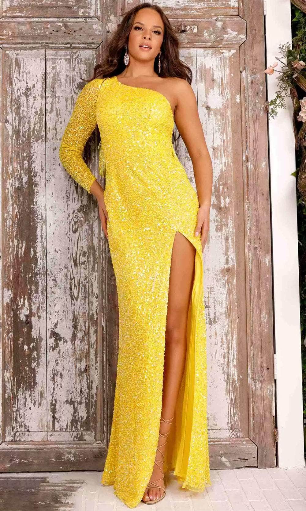 Aleta Couture 881 - Long Sleeve Sequin Embellished Prom Gown
